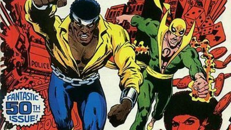 The cover to Power Man #50, the first formally retitled as Power Man and Iron Fist. Art by Dave Cockrum.